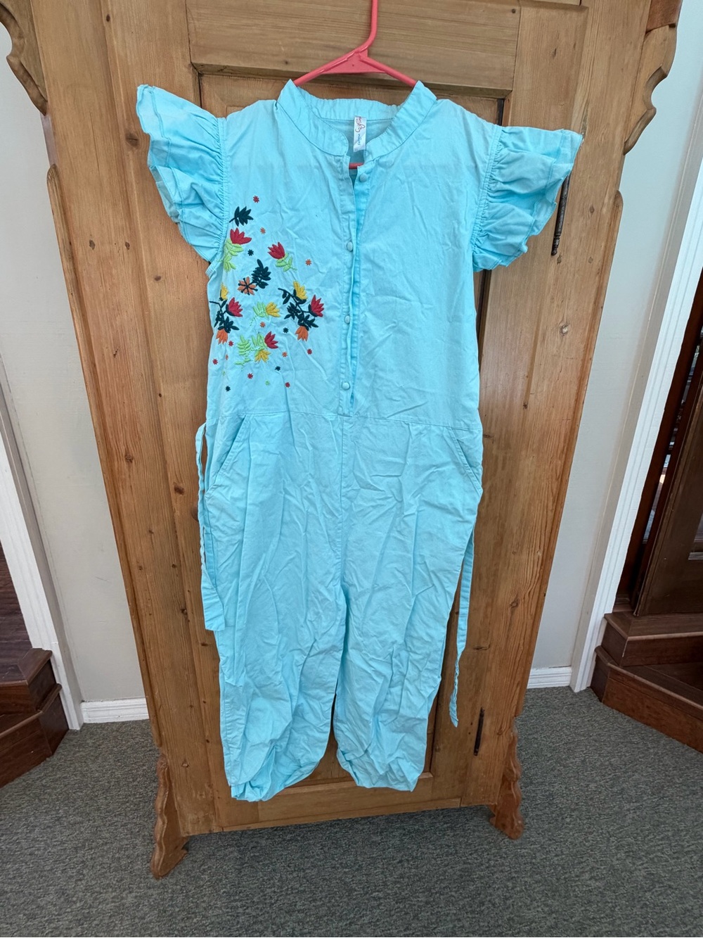 Naughty Ninos Light Blue Embroidered Jumpsuit Very Artsy Jrs Sz 15